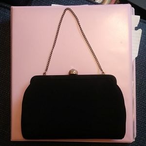Black Clutch Bag.  Jeweled Clasp.  Gold Interior.  Vintage?